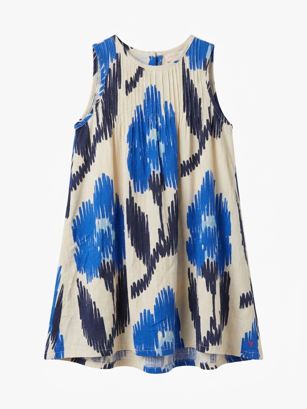 Girls Blue Ikat Print Sleeveless Dress